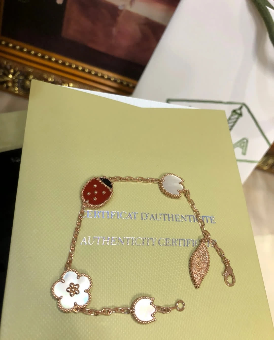 Van Cleef & Arpels Gold Tone Ladybug and Flower Earrings